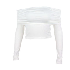 White Long Sleeve Off Shoulder Y2K Top