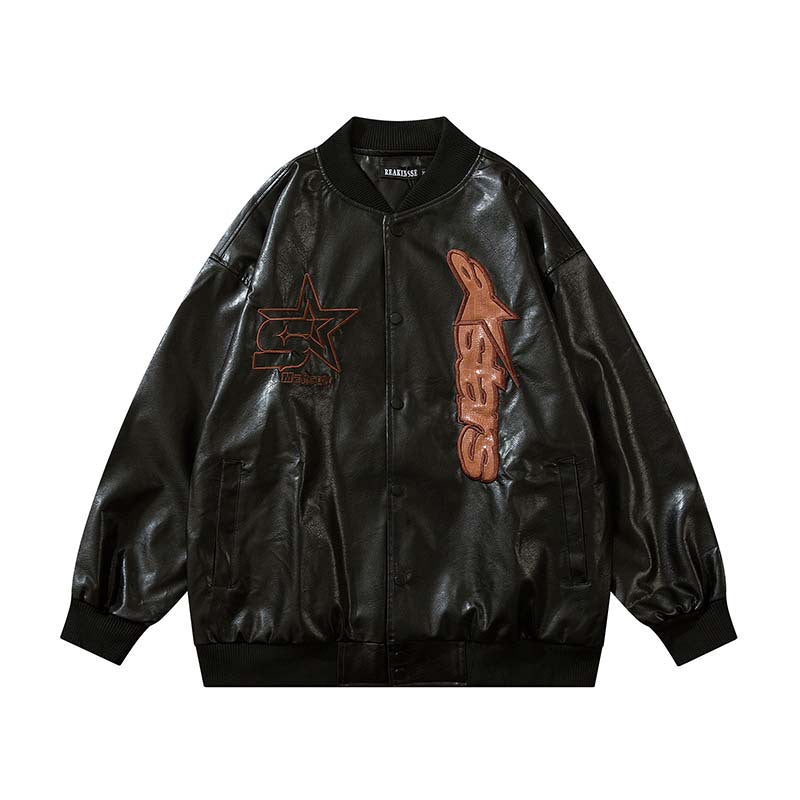 Vintage Embroidery Star Leather Jacket