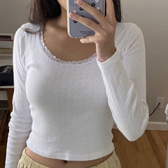 Lace Trim White Knit Top