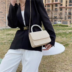 Straw Pearl Cross Body Bag
