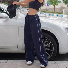 Piping Detail Wide Leg Track Pants