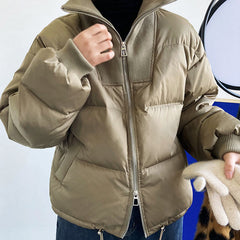 Simple Solid Color Zip Up Puffer Jacket