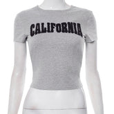 Vintage Embroidered Alphabet Short Sleeve Tee