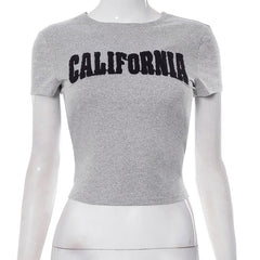 Vintage Embroidered Alphabet Short Sleeve Tee