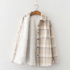 Warm Woolen Coat With Thick Plaid Shirt