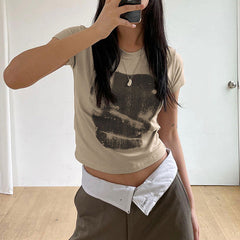 Printed Short Sleeve Crop Top