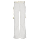 White Cargo Pocket Straight-Leg Pants
