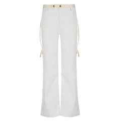 White Cargo Pocket Straight-Leg Pants