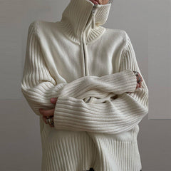 Rib Splice Zip Up Cardigan