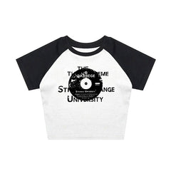 Raglan Sleeve Vinyl Print Crop Top