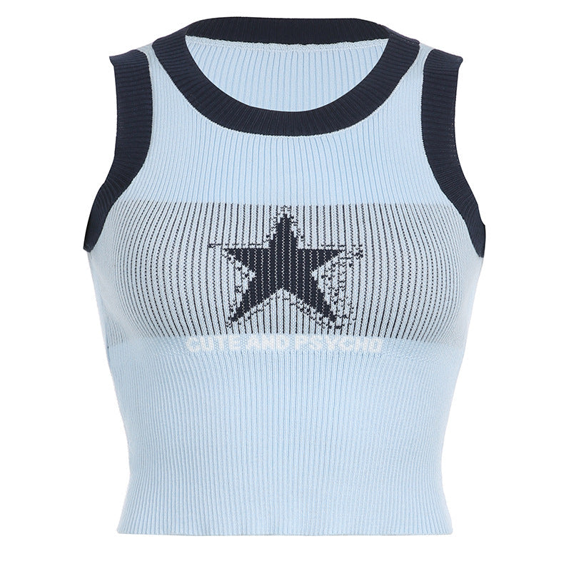 Knitted Star Cropped Tank Top