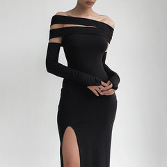 Solid High Slit Multi Wearing Design Bandeau Maxi Dress