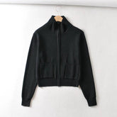 Lapel Double Zip Turtleneck Knitted Sweater