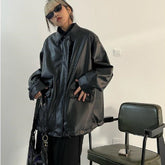 Oversized Black Faux Leather Jacket