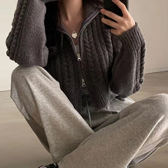 Twist Double Zipper Design Short Cardigan