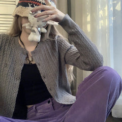 Vintage Cable Knit Slim Cardigan