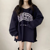 Letter Print Oversized Hooded Long Sleeve Tee