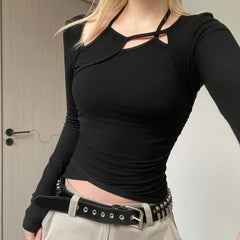 Patchwork Long Sleeve Crop Top