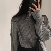 Solid Color Striped Button Front Cardigan