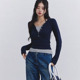 Fake Two Piece Halter Long Sleeve Tee