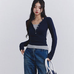 Fake Two Piece Halter Long Sleeve Tee