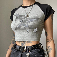 Star Graphic Raglan Sleeve Rib Crop Top