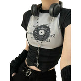 Raglan Sleeve Vinyl Print Crop Top