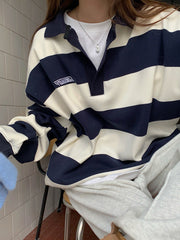 Vintage Polo Collar Striped Oversized Tee