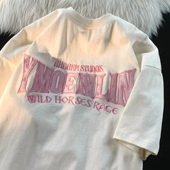 Letter Embroidery Oversized Short Sleeve Tee