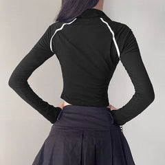 Contrast Color Letter Print Long Sleeve Crop Top