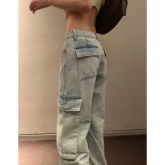 Washed Big Pocket Moping Cargo Jeans