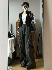 Pocket Patch Piping Wide Leg Sweatpants