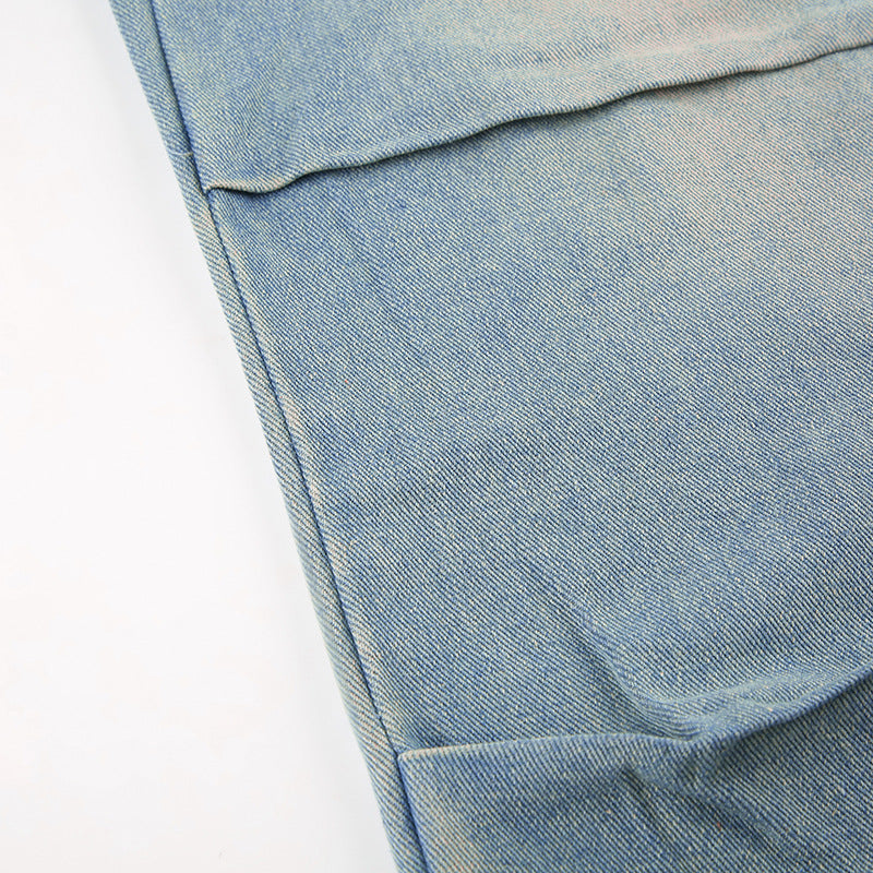 Washed Shirring Flap Pocket Cargo Jeans