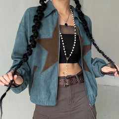 Star Embroidered Aesthetic Corduroy Jacket