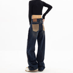 Patchwork Distressed Cargo Jeans