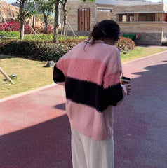 V-Neck Color Block Striped Sweater