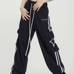 Big Pocket Stripe Drawstring Cargo Sweatpants