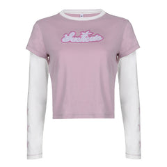 90s Logo Embroidery Patchwork Long Sleeve Top