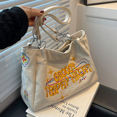 Aesthetic Large Canvas Embroidered Shoulder Bag