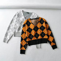 Plaid Preppy Argyle Cardigan