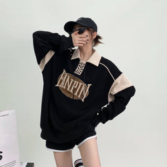 Patchwork Polo Neck Vintage Sweatshirt