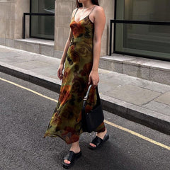 V Neck Floral Cami Maxi Dress