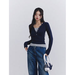 Fake Two Piece Halter Long Sleeve Tee