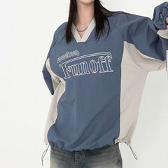 V-Neck Patchwork Oversized Sweatshirt