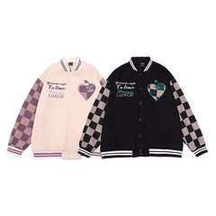 Retro Checkerboard Baseball Jacket