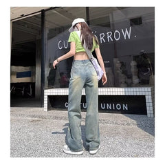 Distressed Star Print Wide-leg Jeans