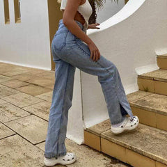 Slit Mopping Vintage Loose High Waist Jeans