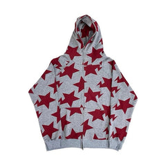 Oversized Star Print Zip Up Hoodie