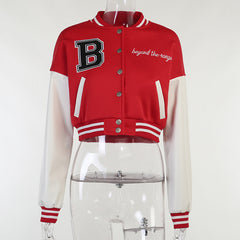 Leather Sleeve Baseball Uniform Short Jacket