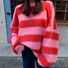 Crew Neck Pullover Striped Knit Sweater